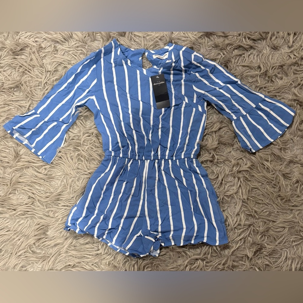 New With Tags Abercrombie Kids Blue and White Striped Romper